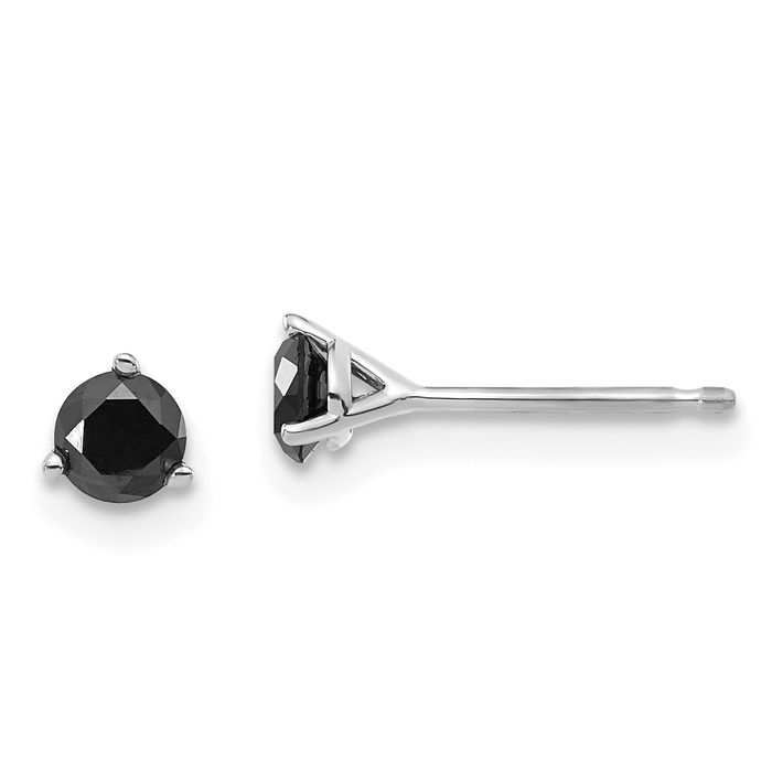 14K Solid White Gold Black Diamond Stud Earrings