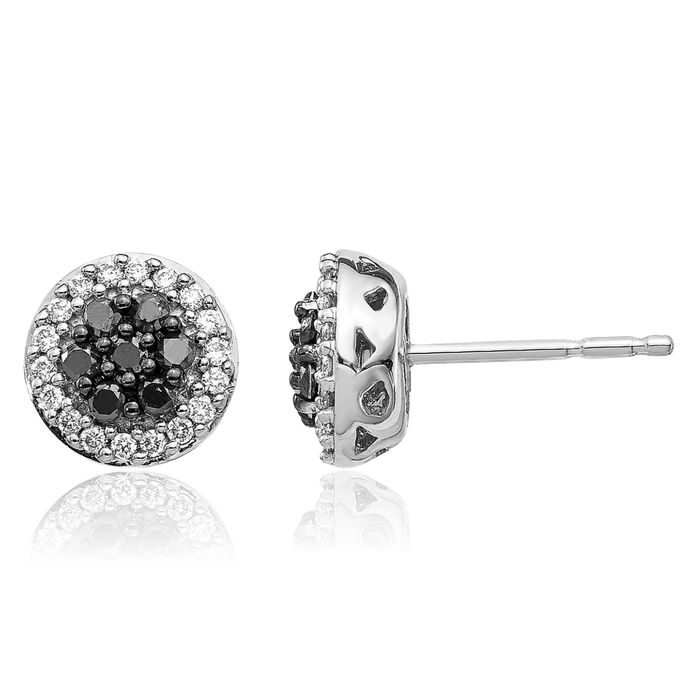 14K Solid White Gold Black Diamond Stud Earrings