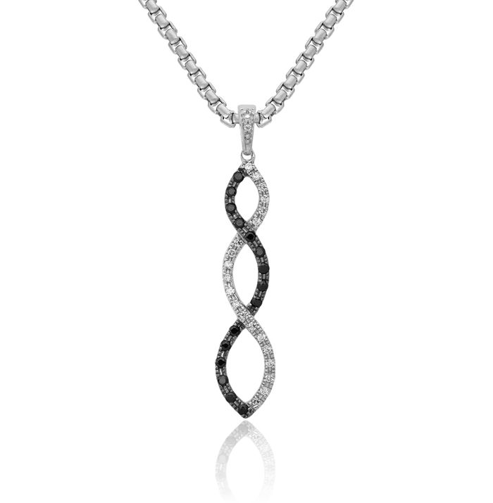 14K Solid White Gold Black Diamond Twisted Necklace Chain Pendant Charm