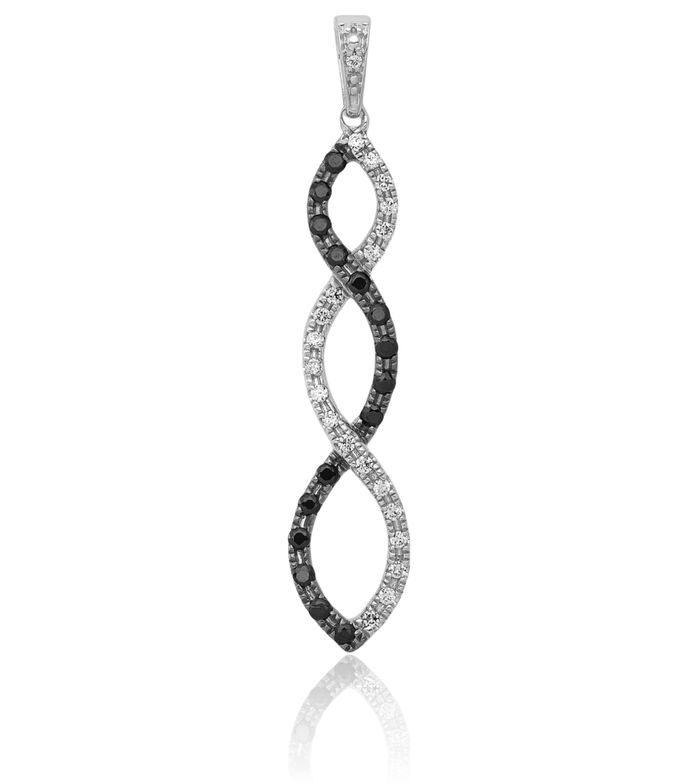 14K Solid White Gold Black Diamond Twisted Necklace Chain Pendant Charm