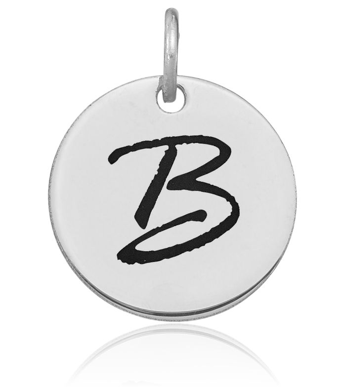 14K Solid White Gold Black Dainty Letter B Initial Name Monogram Disk Necklace Chain Pendant Charm