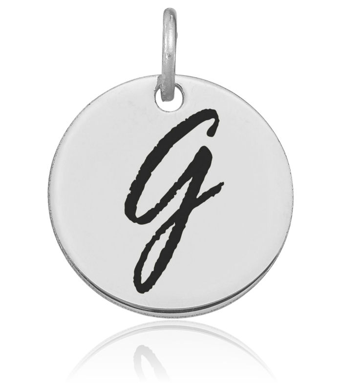 14K Solid White Gold Black Dainty Letter G Initial Name Monogram Disk Necklace Chain Pendant Charm