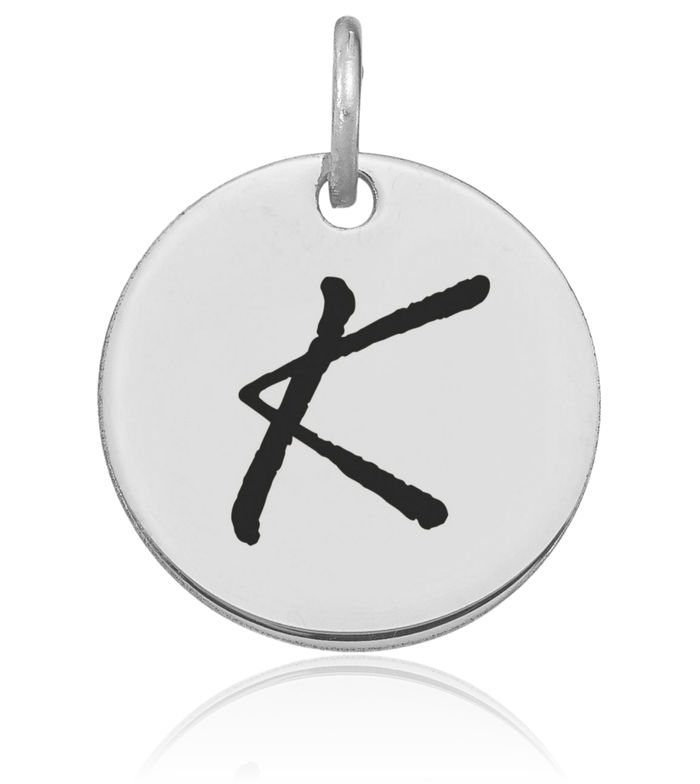 14K Solid White Gold Black Dainty Letter K Initial Name Monogram Disk Necklace Chain Pendant Charm