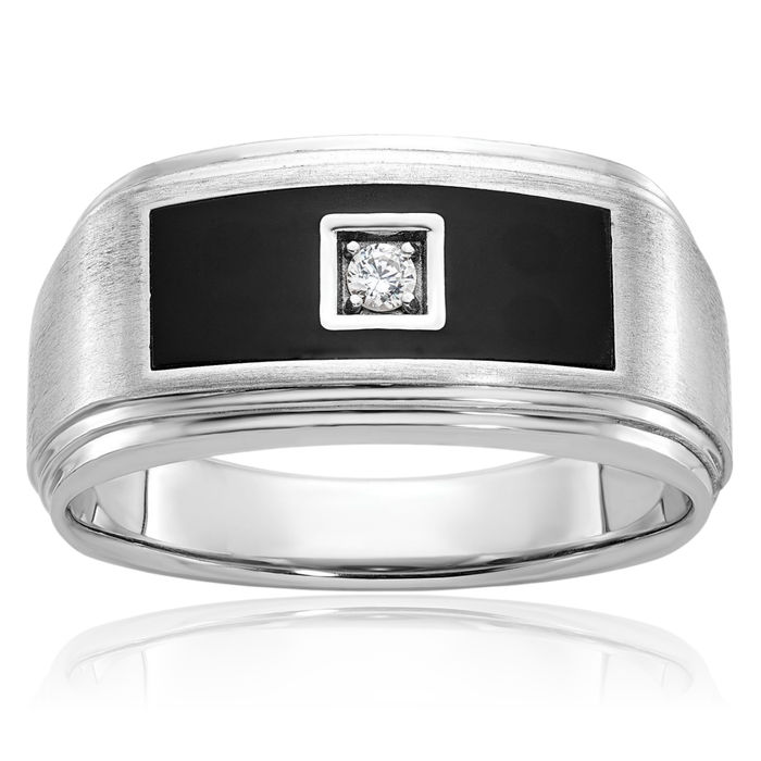 14K Solid White Gold Black Mens Diamond Statement Ring