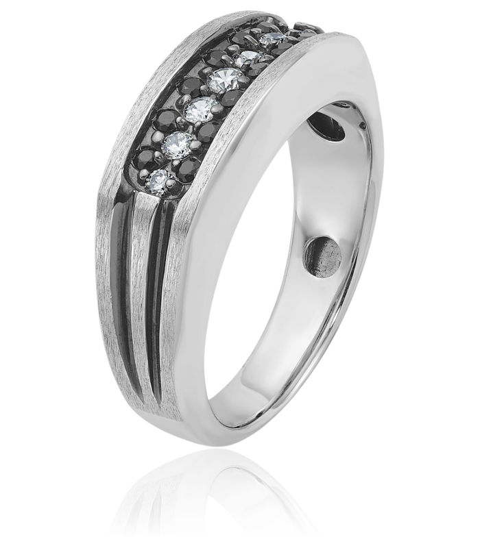 14K Solid White Gold Black Mens Diamond Wedding Band Statement Ring