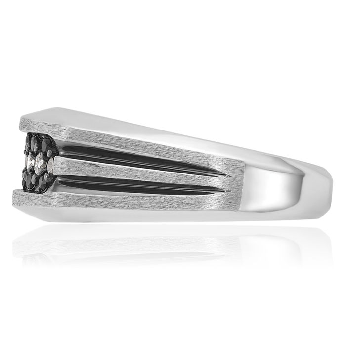 14K Solid White Gold Black Mens Diamond Wedding Band Statement Ring