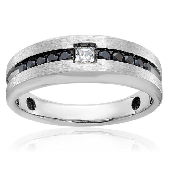 14K Solid White Gold Black Mens Diamond Wedding Band Statement Ring