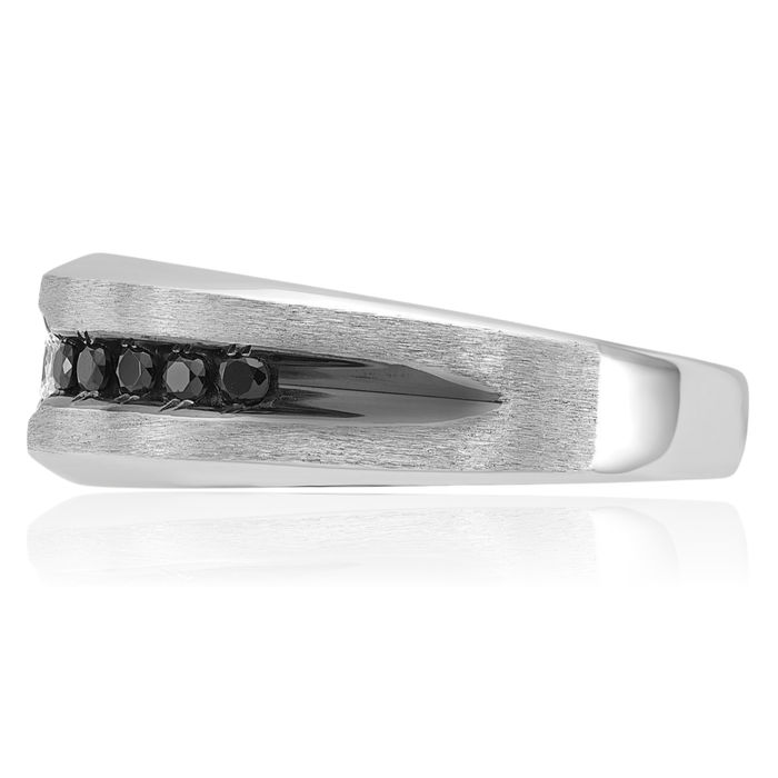 14K Solid White Gold Black Mens Diamond Wedding Band Statement Ring