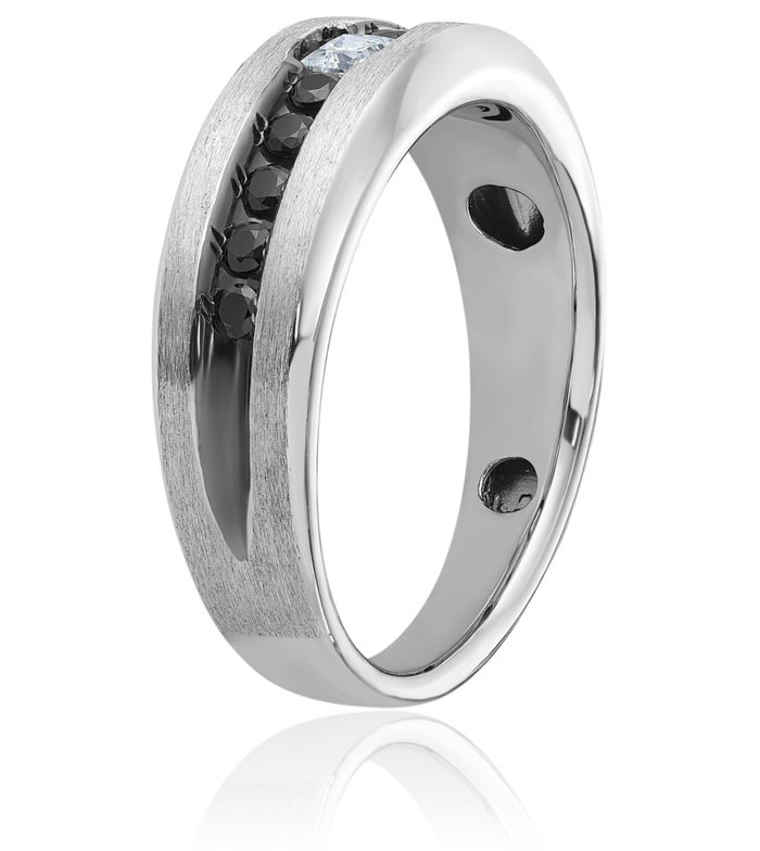14K Solid White Gold Black Mens Diamond Wedding Band Statement Ring