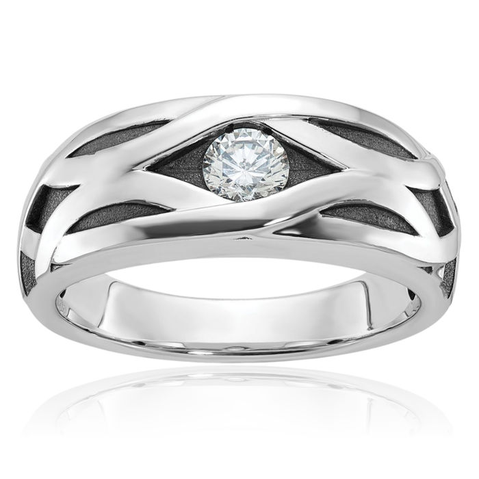 14K Solid White Gold Black Mens Diamond Wedding Band Statement Ring