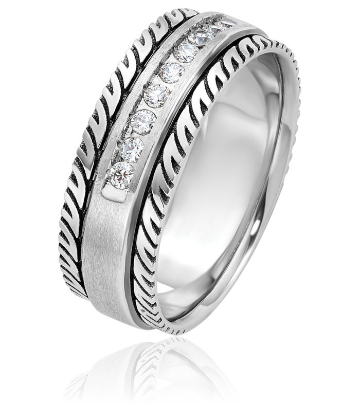 14K Solid White Gold Black Mens Diamond Wedding Band Ring