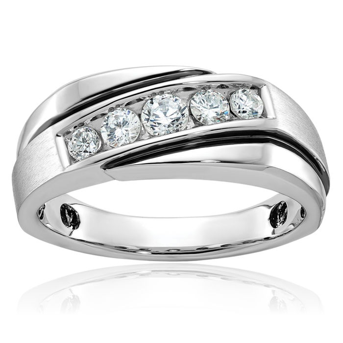 14K Solid White Gold Black Mens Diamond Wedding Band Ring