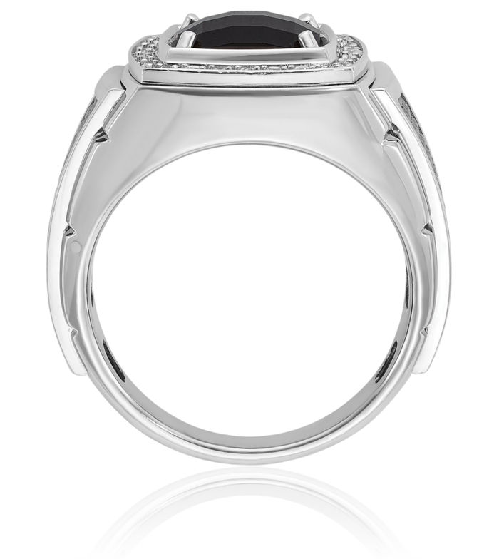 14K Solid White Gold Black Mens Onyx Diamond Statement Ring