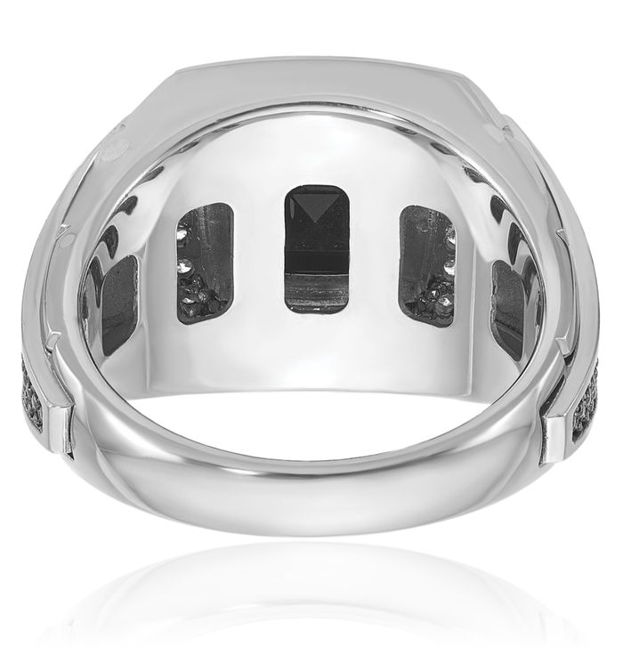 14K Solid White Gold Black Mens Onyx Diamond Statement Ring