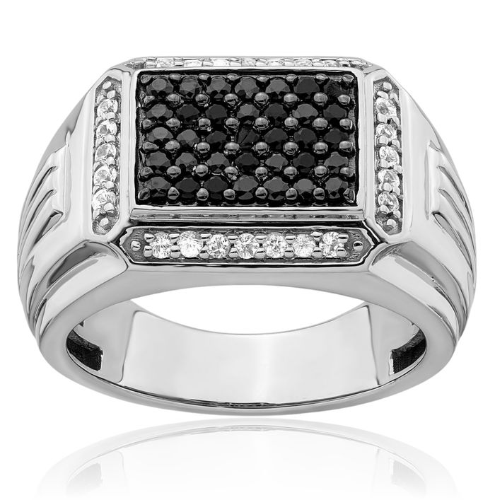 14k solid white gold black sapphire mens ring gemstone band