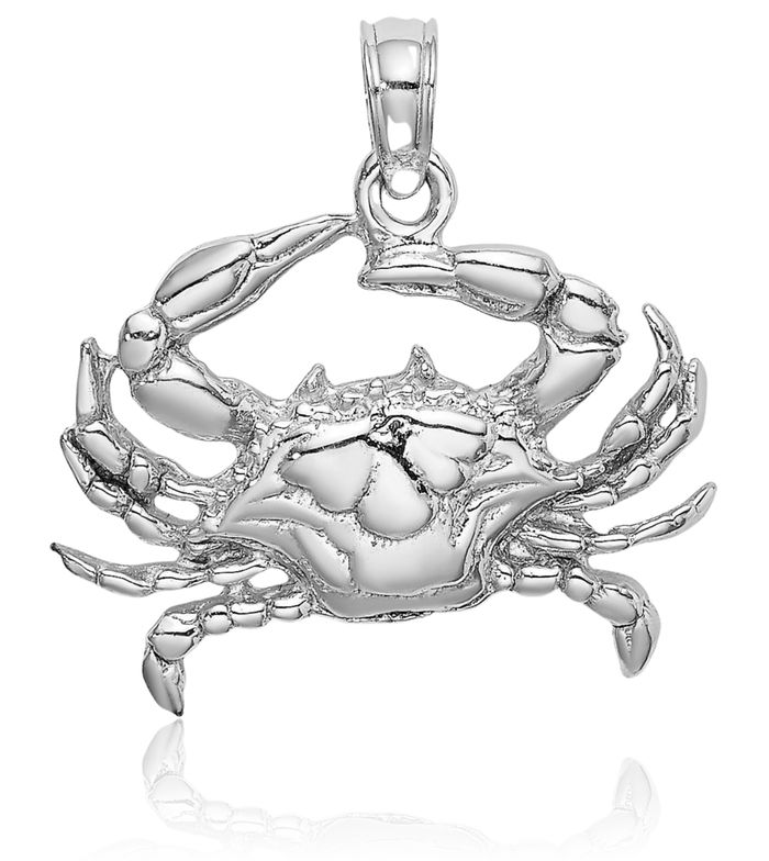 14K Solid White Gold Blue Crab Claw Necklace Chain Pendant Charm