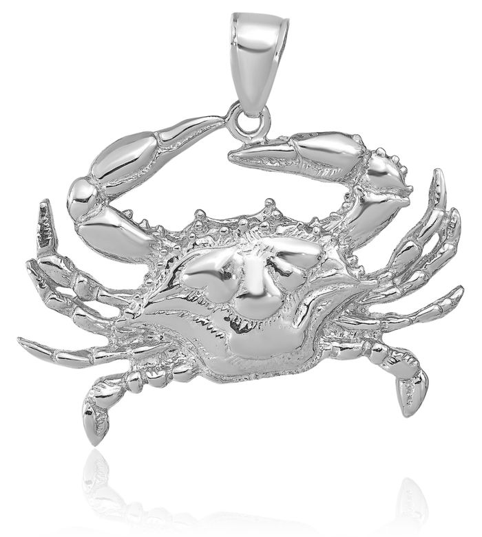 14K Solid White Gold Blue Crab Claw Necklace Chain Pendant Charm