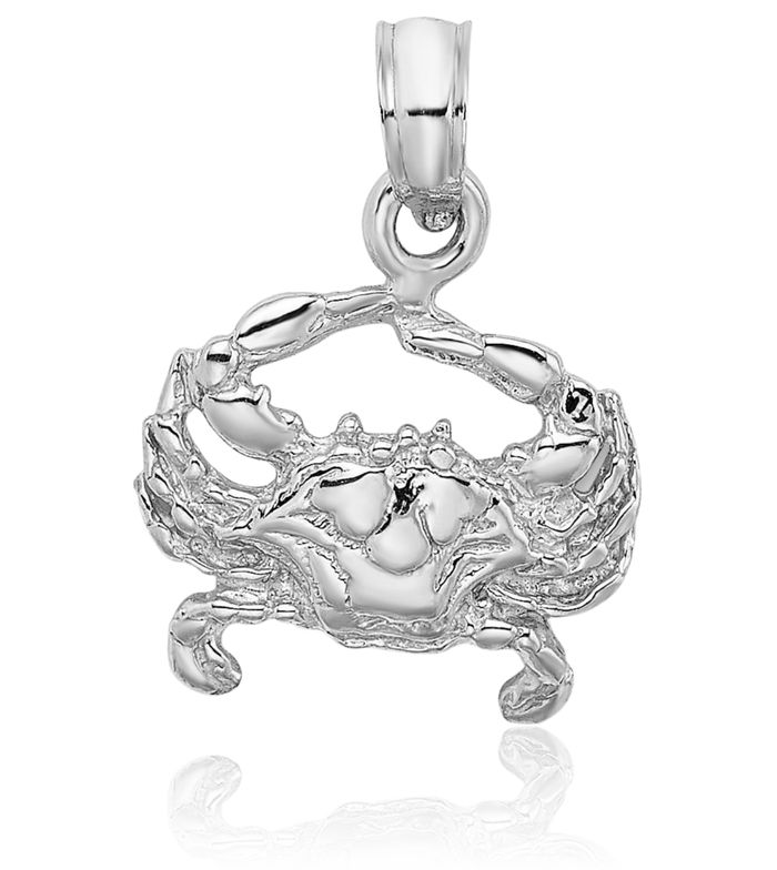 14K Solid White Gold Blue Crab Claw Necklace Chain Pendant Charm