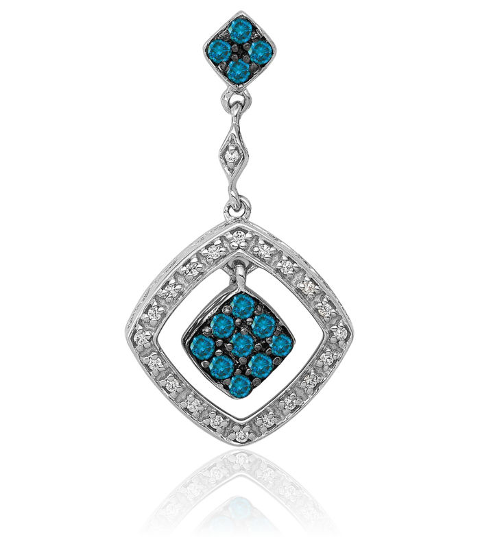 14K Solid White Gold Blue Diamond Dangling Necklace Chain Pendant Charm