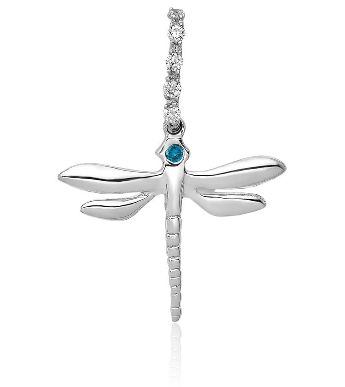 14K Solid White Gold Blue Diamond Dragonfly Necklace Chain Pendant Charm