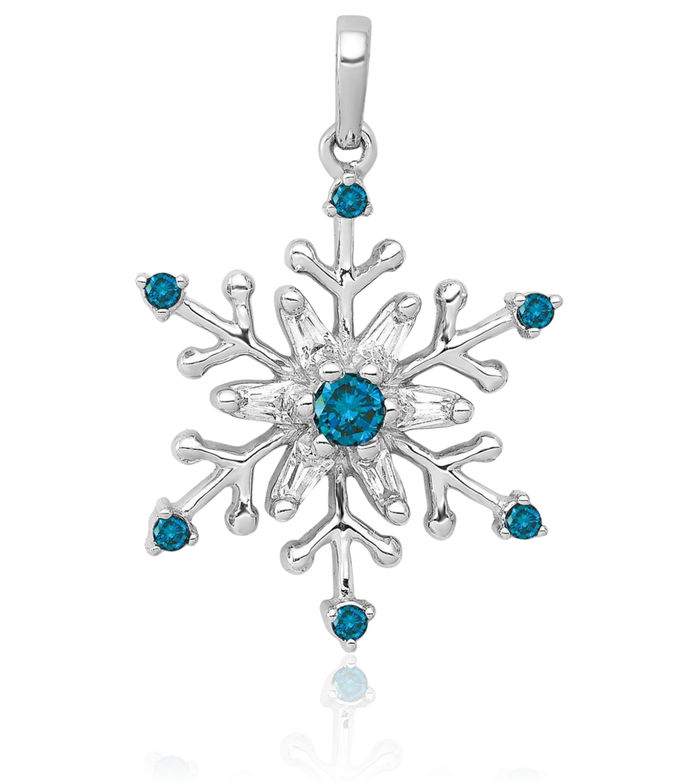 14K Solid White Gold Blue Diamond Snowflake Necklace Chain Pendant Charm