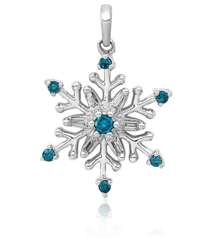 14K Solid White Gold Blue Diamond Snowflake Necklace Chain Pendant Charm