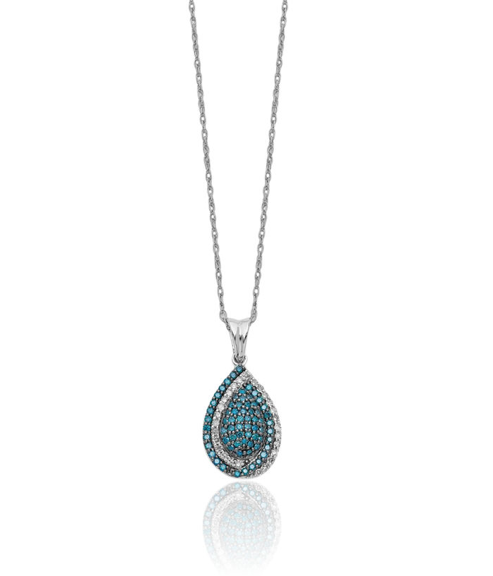 14K Solid White Gold Blue Diamond Teardrop Necklace Chain