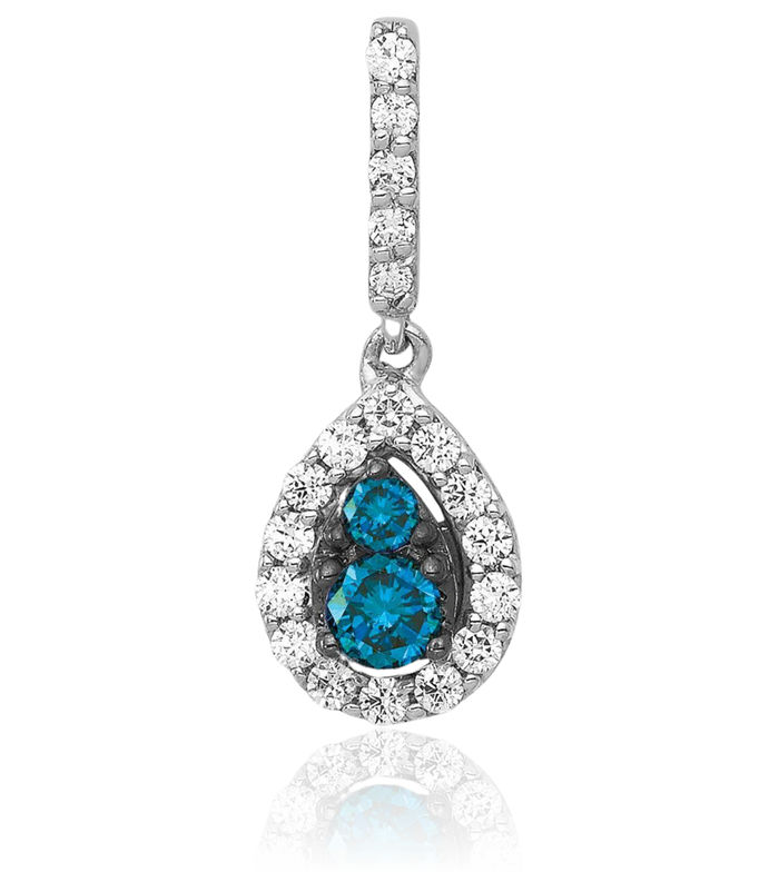 14K Solid White Gold Blue Diamond Teardrop Necklace Pear Pendant Charm