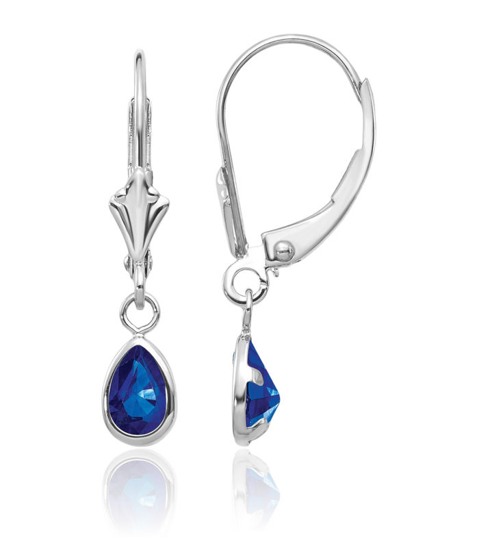 14K Solid White Gold Blue Sapphire Drop Dangle Earrings Pear Teardrop Gemstone September Birthstone Jewelry