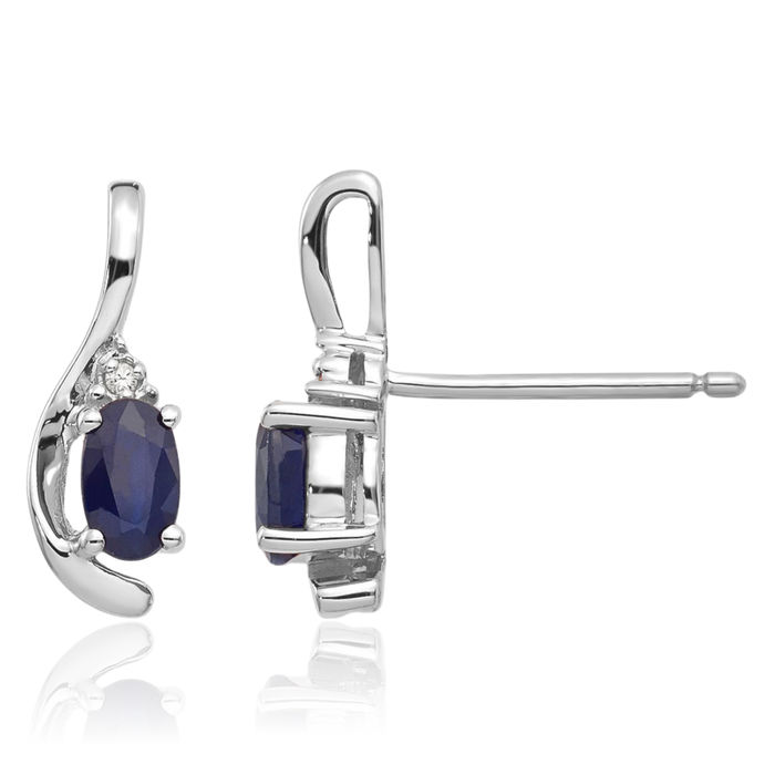 14K Solid White Gold Blue Sapphire Diamond Drop Dangle Earrings September Birthstone Jewelry