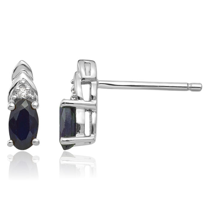 14K Solid White Gold Blue Sapphire Diamond Drop Dangle Stud Earrings September Birthstone Jewelry