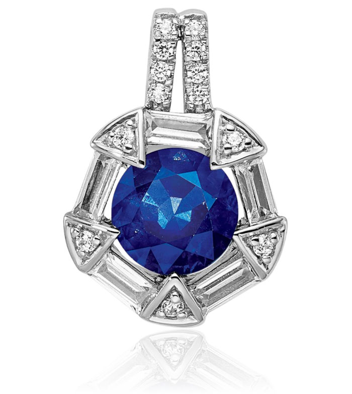 14K Solid White Gold Blue Sapphire Diamond Floating Chain Slide Gemstone Pendant Necklace Charm