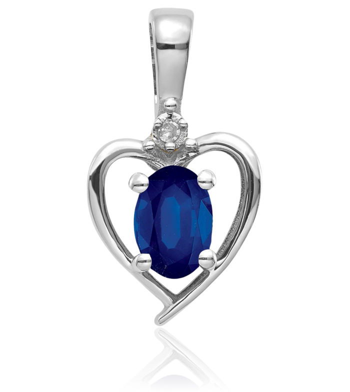 14K Solid White Gold Blue Sapphire Diamond Heart Necklace Gemstone Pendant Charm April September Birthstone Jewelry