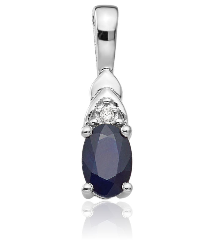 14K Solid White Gold Blue Sapphire Diamond Necklace Gemstone Pendant Charm April September Birthstone Jewelry