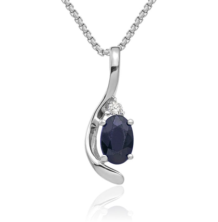 14K Solid White Gold Blue Sapphire Diamond Necklace Gemstone Pendant Charm April September Birthstone Jewelry