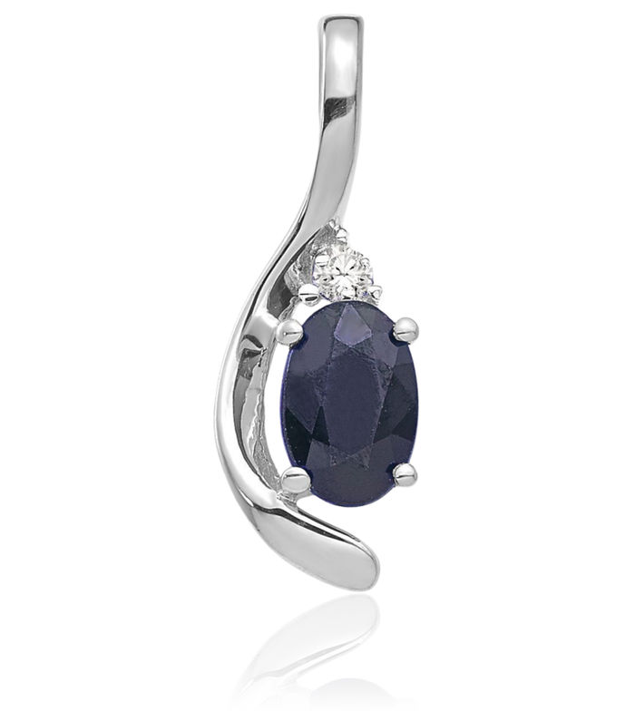 14K Solid White Gold Blue Sapphire Diamond Necklace Gemstone Pendant Charm April September Birthstone Jewelry