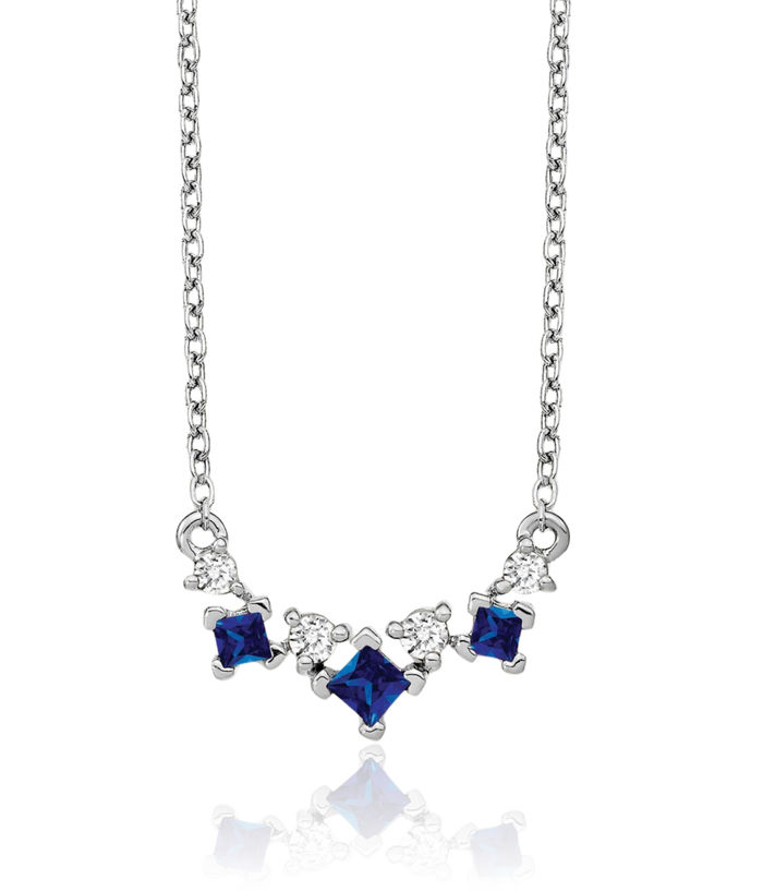 14K Solid White Gold Blue Sapphire Diamond Necklace Chain Gemstone Pendant Charm