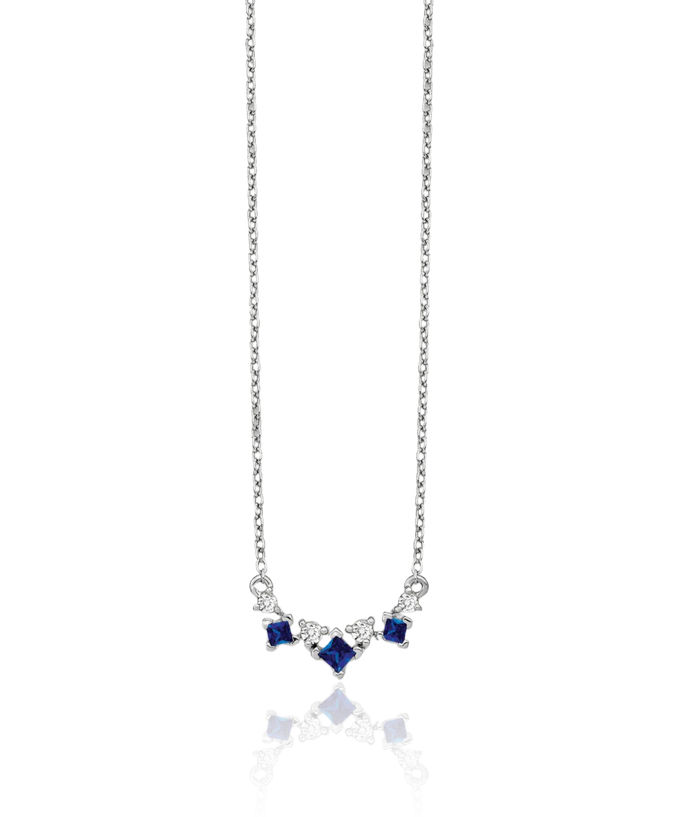 14K Solid White Gold Blue Sapphire Diamond Necklace Chain Gemstone Pendant Charm