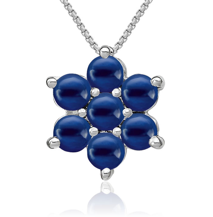 14K Solid White Gold Blue Sapphire Flower Floating Chain Slide Gemstone Pendant Necklace Charm