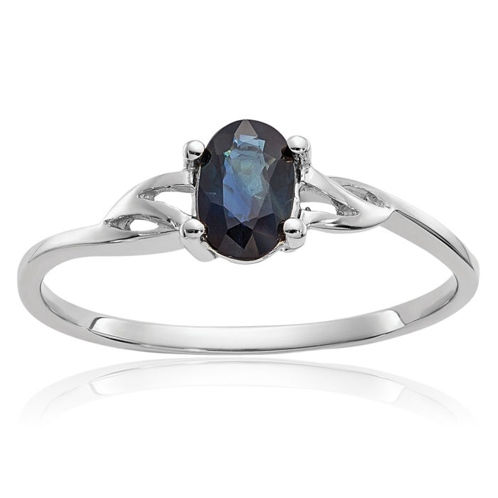 14K Solid White Gold Blue Sapphire Ring Gemstone Band September Birthstone Jewelry