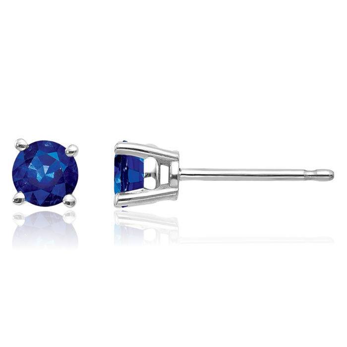 14K Solid White Gold Blue Sapphire Studs Gemstone Solitaire Earrings September Birthstone Jewelry