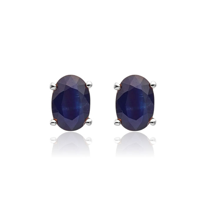 14K Solid White Gold Blue Sapphire Studs Gemstone Earrings September Birthstone Jewelry