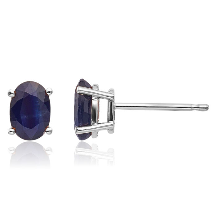 14K Solid White Gold Blue Sapphire Studs Gemstone Earrings September Birthstone Jewelry