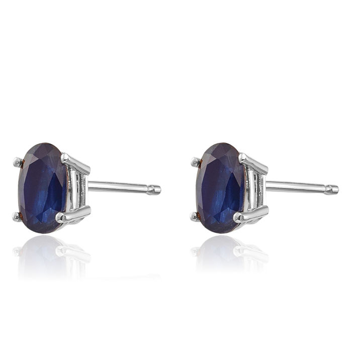 14K Solid White Gold Blue Sapphire Studs Gemstone Earrings September Birthstone Jewelry