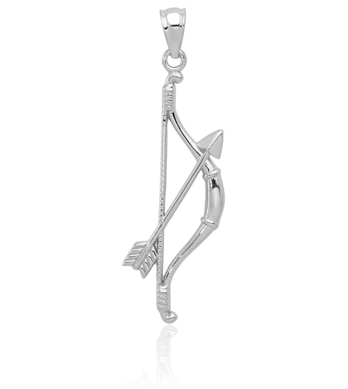 14K Solid White Gold Bow Arrow Necklace Chain Pendant Charm