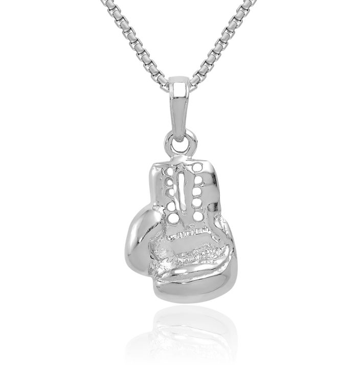 14K Solid White Gold Boxing Glove Necklace Karate Charm Sports Pendant