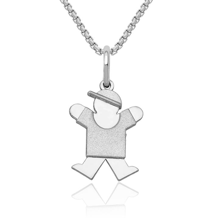 14K Solid White Gold Boy Joy Necklace Chain Pendant Charm