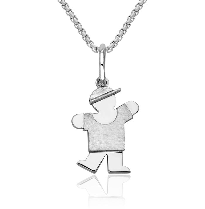 14K Solid White Gold Boy Kiss Necklace Chain Pendant Charm