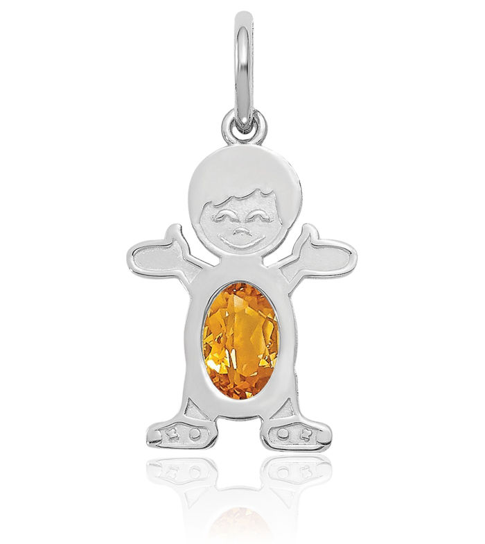 14K Solid White Gold Boy Oval Yellow Orange Citrine Necklace Chain Pendant Charm November Birthstone Jewelry