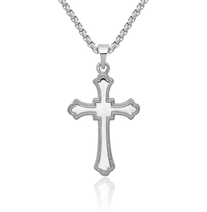 14K Solid White Gold Budded Holy Cross Necklace Religious Chain Pendant Jesus Christ Christian Charm